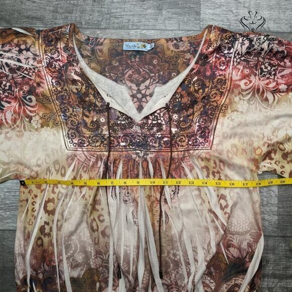 Unity World Wear Petite 3/4 Sleeve Boho Style Top Size PL - Picture 3 of 5